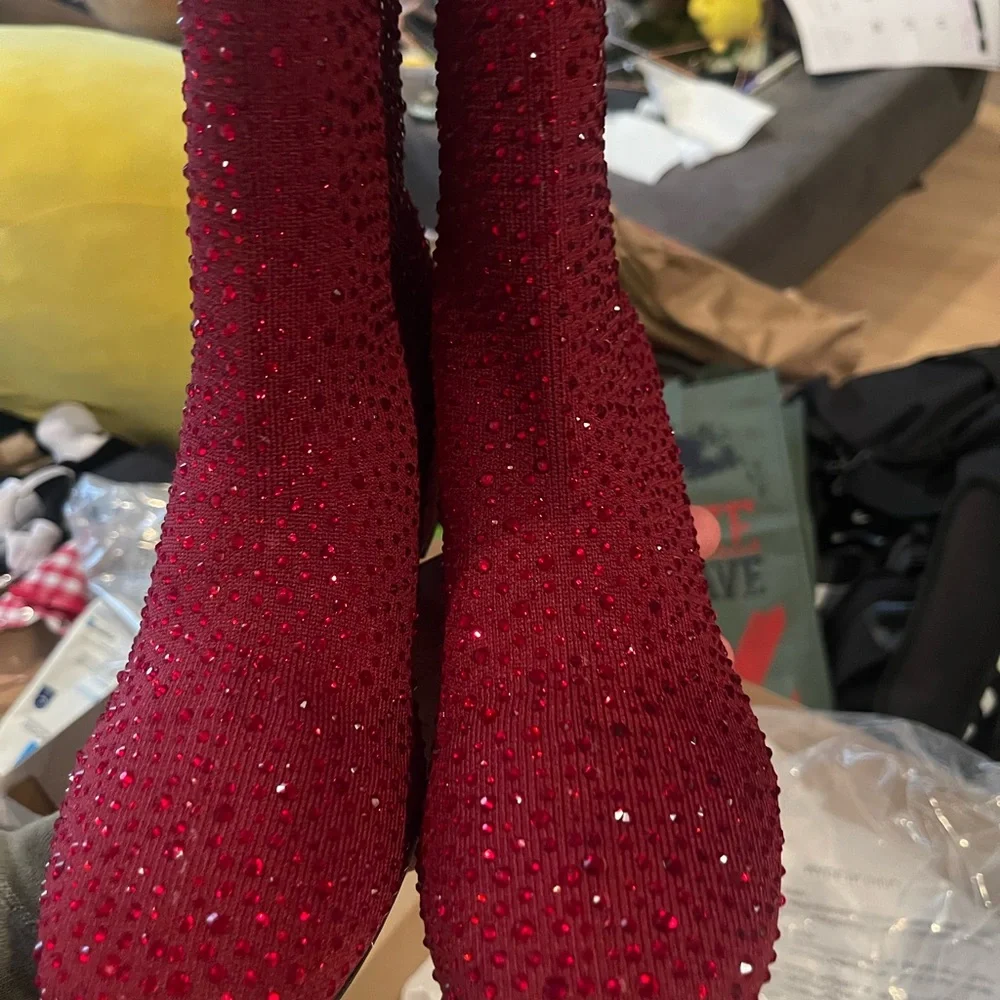 Rida Stretch Jewel Sparkly Red Ankle Boots - Picture 5 of 10